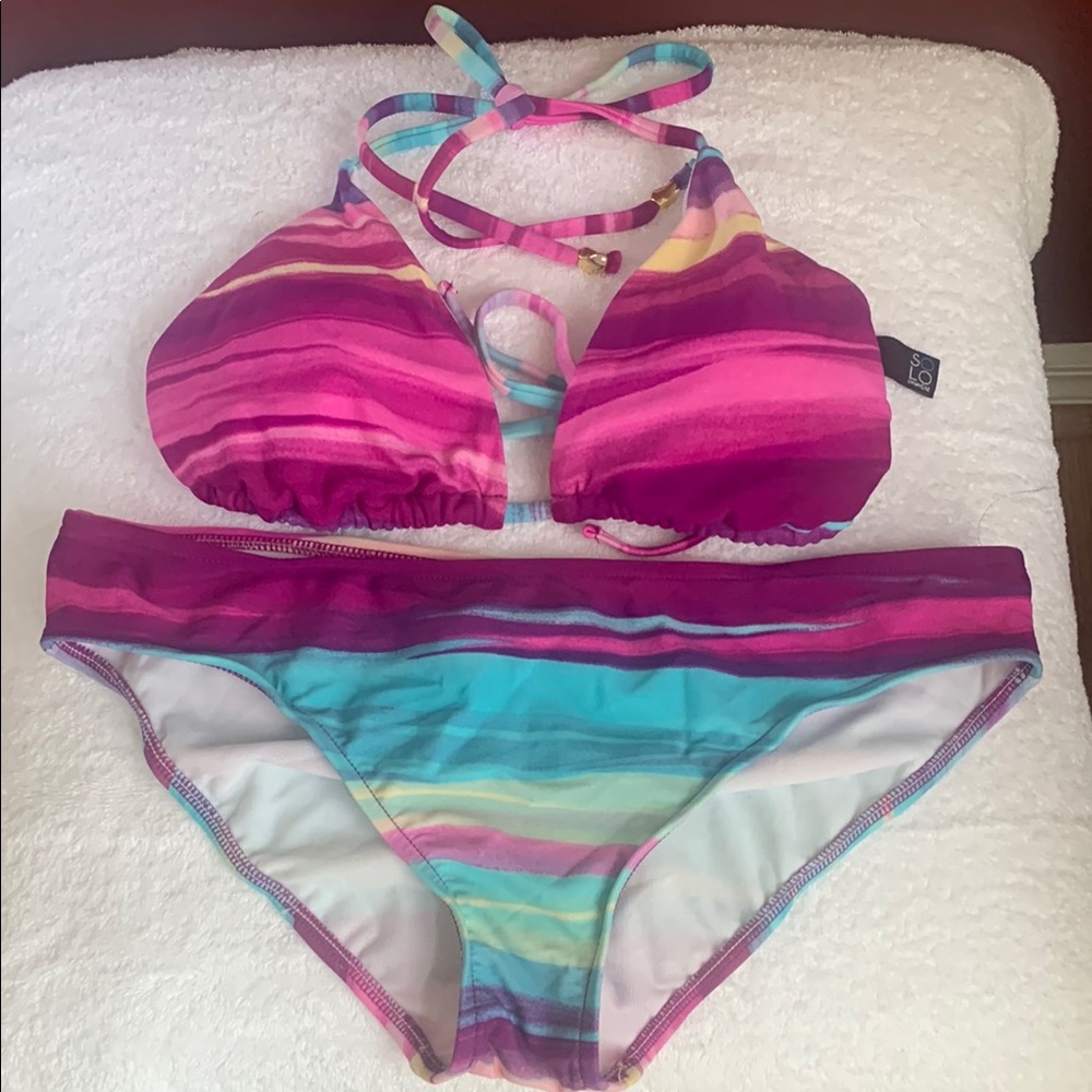 NWOT Multicolor Striped Bikini Set - Picture 2 of 10